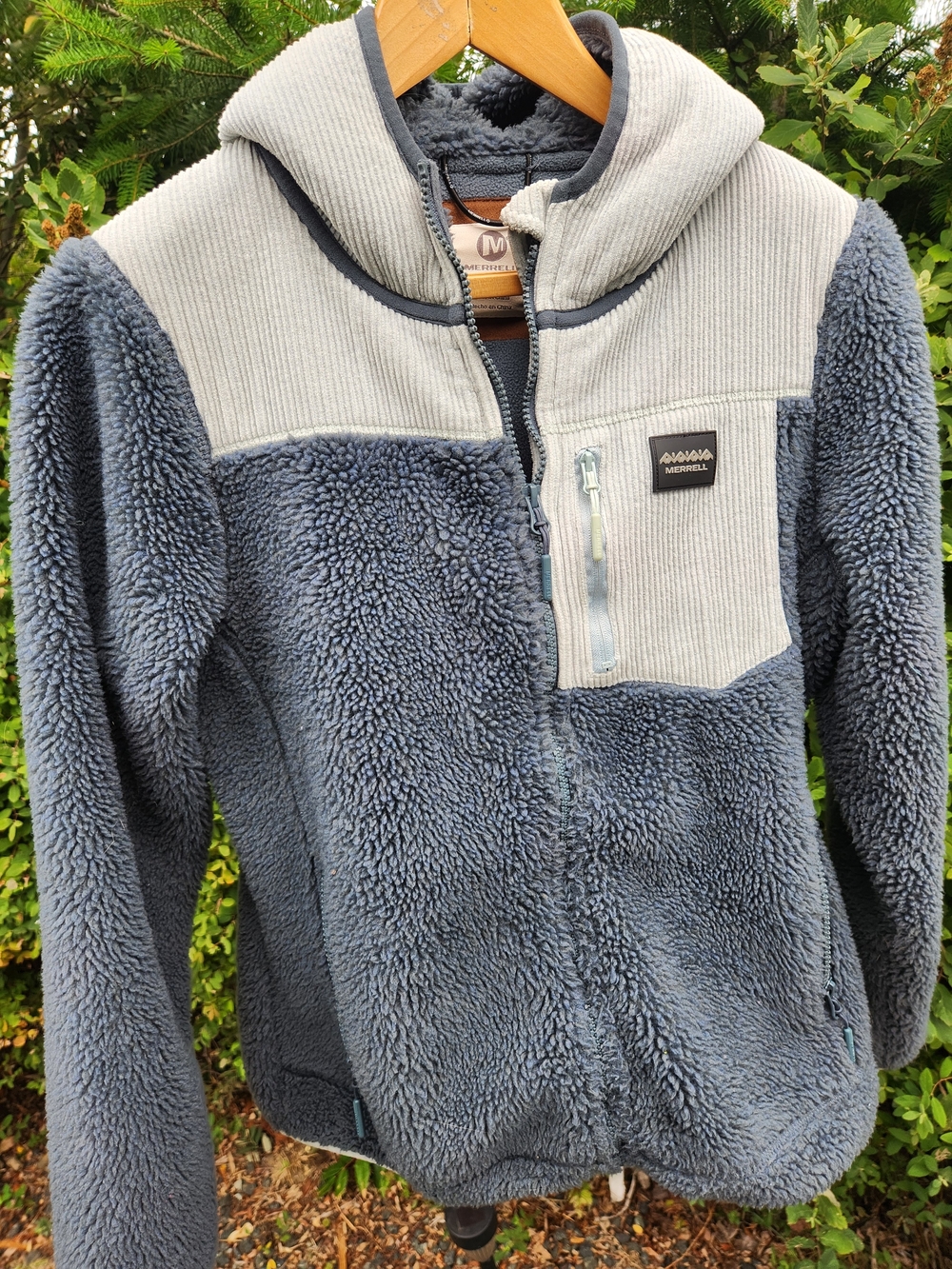 Merrell Slate Blue Sherpa Fleece & Corduroy Jacket with Hood